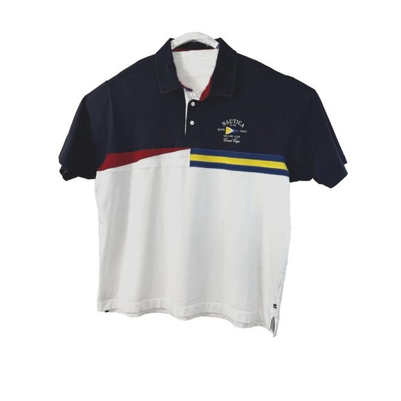 Nautica Sailing Club Polo 2XLT Blue White Coast Cup Y2K Nautical Prep FLAW - Picture 1 of 15